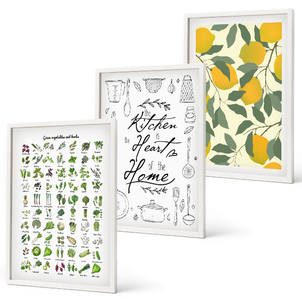 Wall art set Painted lemon kitchen herbs