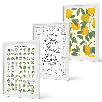 Wall art set painted lemon and kitchen herbs