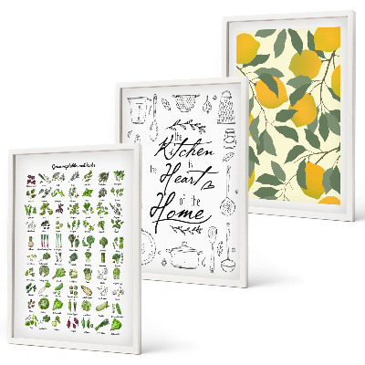 Wall art set Painted lemon kitchen herbs