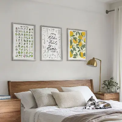 Wall art set painted lemon and kitchen herbs