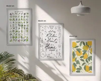 Wall art set painted lemon and kitchen herbs