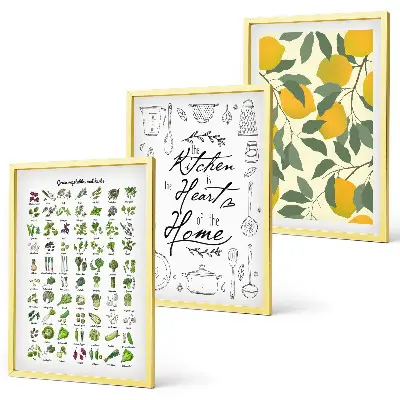 Wall art set painted lemon and kitchen herbs