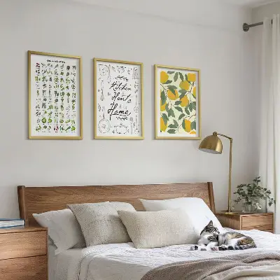 Wall art set painted lemon and kitchen herbs