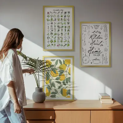 Wall art set painted lemon and kitchen herbs