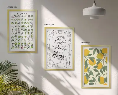 Wall art set painted lemon and kitchen herbs