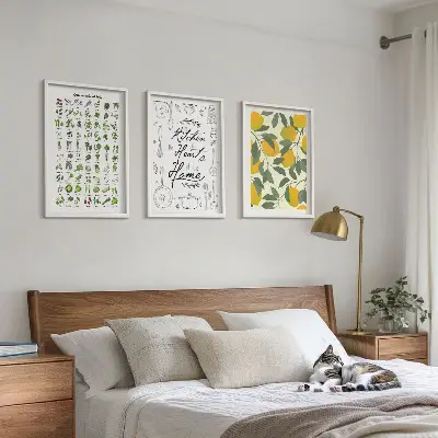 Wall art set painted lemon and kitchen herbs