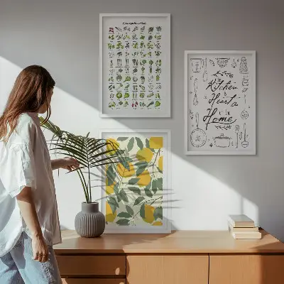 Wall art set painted lemon and kitchen herbs