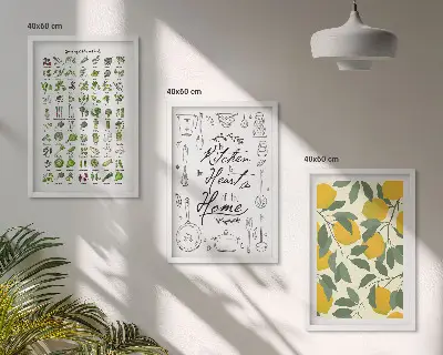 Wall art set painted lemon and kitchen herbs