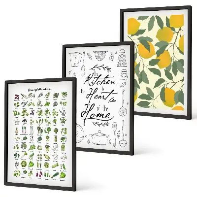 Wall art set painted lemon and kitchen herbs