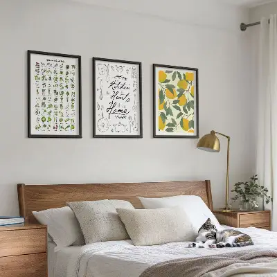 Wall art set painted lemon and kitchen herbs
