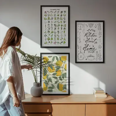 Wall art set painted lemon and kitchen herbs