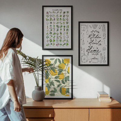 Wall art set Painted lemon kitchen herbs