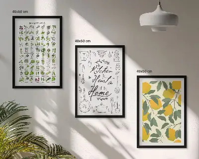 Wall art set painted lemon and kitchen herbs