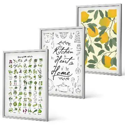 Wall art set painted lemon and kitchen herbs