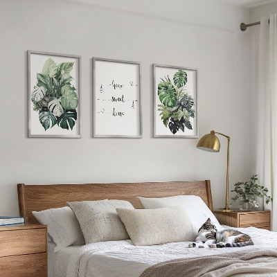 Set of 3 framed wall art pieces Watercolor Monstera Leaves