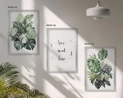 Watercolor Monstera Leaves set of 3 framed wall art pieces