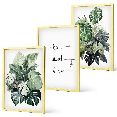 Watercolor Monstera Leaves set of 3 framed wall art pieces