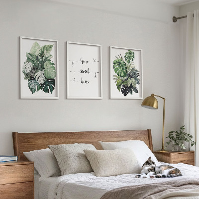 Set of 3 framed wall art pieces Watercolor Monstera Leaves