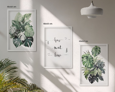 Set of 3 framed wall art pieces Watercolor Monstera Leaves