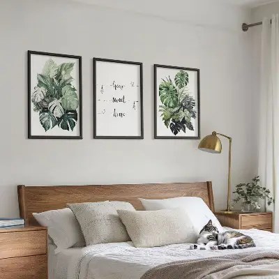Watercolor Monstera Leaves set of 3 framed wall art pieces