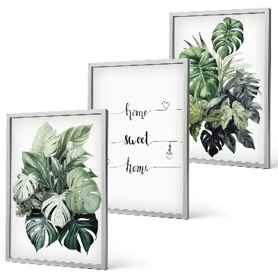 Watercolor Monstera Leaves set of 3 framed wall art pieces