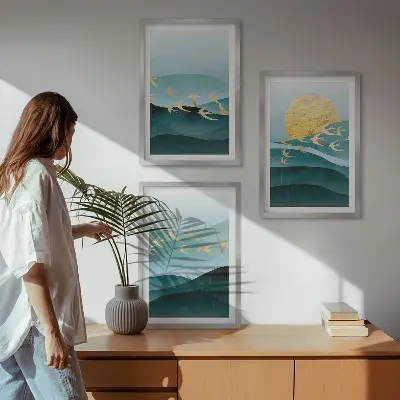 Abstract sunset landscape wall art set 
