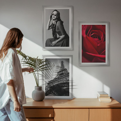 Wall art set Parisian lady with Eiffel glasses