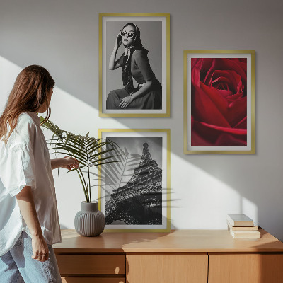 Wall art set Parisian lady with Eiffel glasses