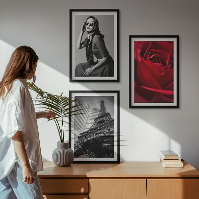 Wall art set Parisian lady with Eiffel glasses