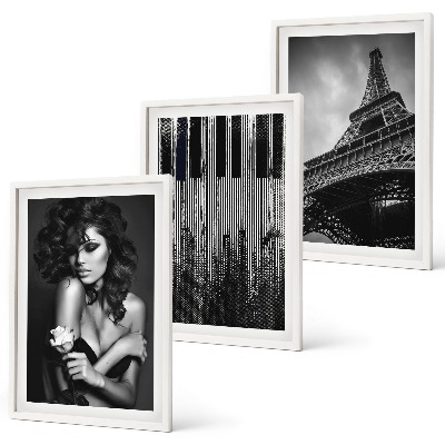 Three-piece wall art piece Portrait of a Woman with an Eiffel Rose