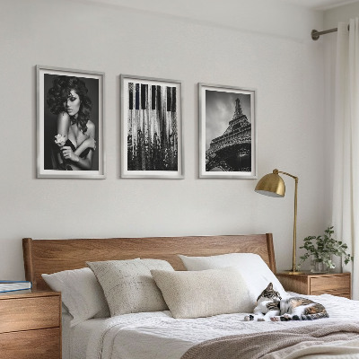 Three-piece wall art piece Portrait of a Woman with an Eiffel Rose