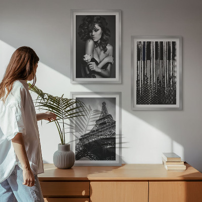 Three-piece wall art piece Portrait of a Woman with an Eiffel Rose