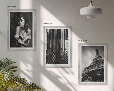 Three-piece wall art piece Portrait of a Woman with an Eiffel Rose