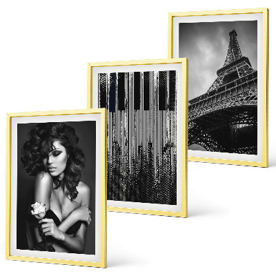 Three-piece wall art piece Portrait of a Woman with an Eiffel Rose