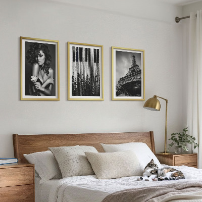 Three-piece wall art piece Portrait of a Woman with an Eiffel Rose