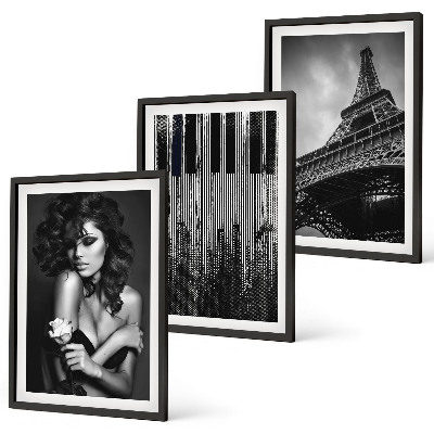 Three-piece wall art piece Portrait of a Woman with an Eiffel Rose