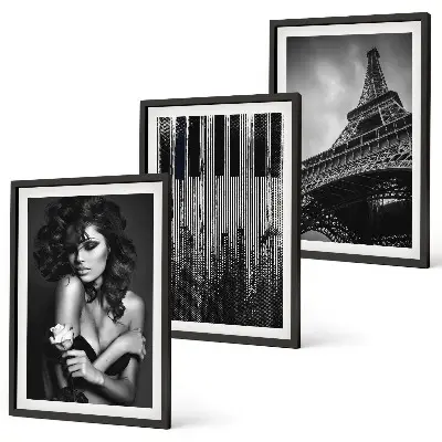 Portrait of a Woman with an Eiffel Rose three-piece wall art set