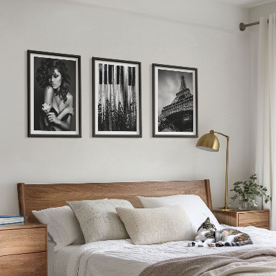 Three-piece wall art piece Portrait of a Woman with an Eiffel Rose