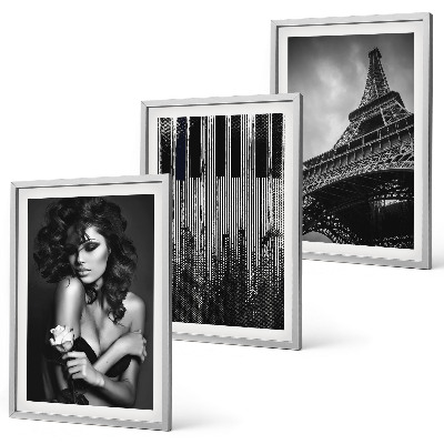 Three-piece wall art piece Portrait of a Woman with an Eiffel Rose