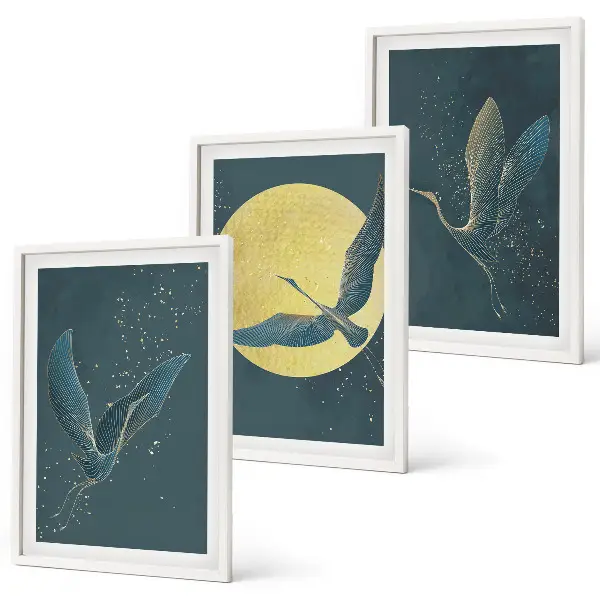 Cranes in flight at night set of 3 framed wall art pieces