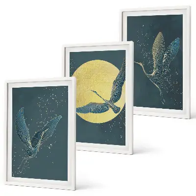 Cranes in flight at night set of 3 framed wall art pieces