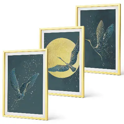 Cranes in flight at night set of 3 framed wall art pieces