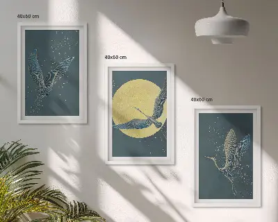Cranes in flight at night set of 3 framed wall art pieces