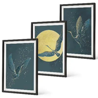 Cranes in flight at night set of 3 framed wall art pieces