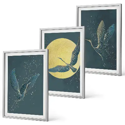 Cranes in flight at night set of 3 framed wall art pieces