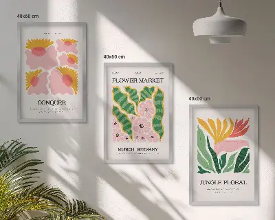 Modern floral wall art set leaves posters