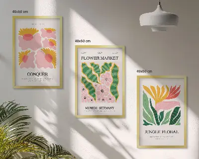 Modern floral wall art set leaves posters