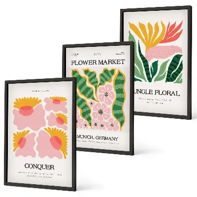 Modern floral wall art set leaves posters