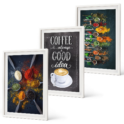Three-piece wall art piece Spices, coffee, herbs, patterns