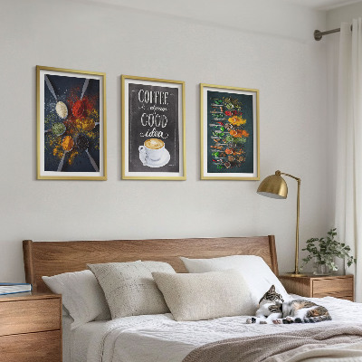 Three-piece wall art piece Spices, coffee, herbs, patterns